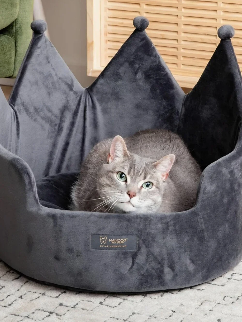 NANDOG Crown Bed Micro-Plush Bling Collection Dog & Cat Bed Dark Gray Cloud 16